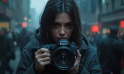 the woman is taking a photo of the street