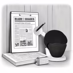 a hat and magazine beside a photograph of a table