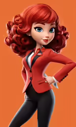 an animated woman with red hair and blue eyes