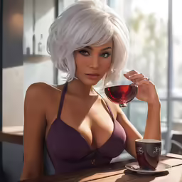 an image of a woman with a mug and cup
