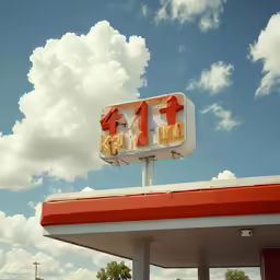 a gas station sign above a no parking sign