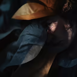 a close up of a person with a hat