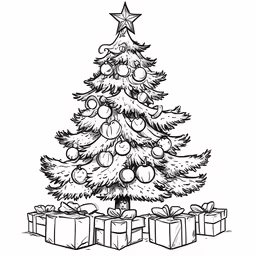 a christmas tree is shown with presents under it