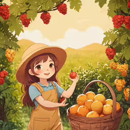an asian girl holding up oranges from a tree,a woman that is holding some fruit in her hand