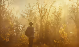 the back of a person walking in the forest