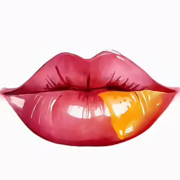 a womans mouth with red and yellow lip glame