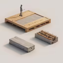 some cement bricks and a figurine standing in front of them