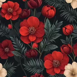 the image shows red flowers on a black background