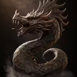 a dark colored dragon with its mouth open