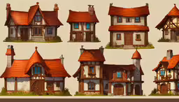 six different views of houses in three different stages,this is a house with orange roof tops