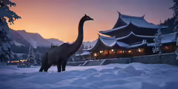 a giraffe in the middle of a snowy area