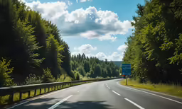 an empty highway, with a sign in the foreground