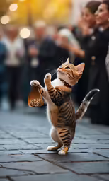a cat is playing with a treat outside
