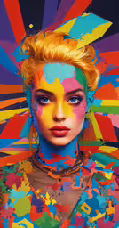 a close up of a person with some paint on it,the digital painting is really bright and vibrant