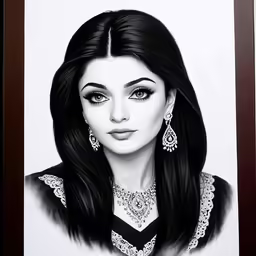 a drawing of a woman wearing a black and white dress