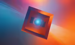 an unusual photo of a red cube and some bright lights