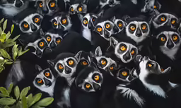 a group of animals that have big orange eyes