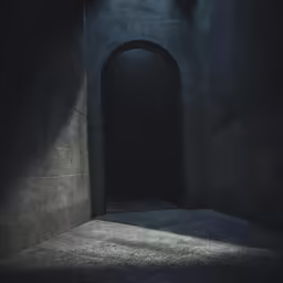 a light coming through an open door in a dark room