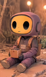 a strange looking robot is sitting on the ground