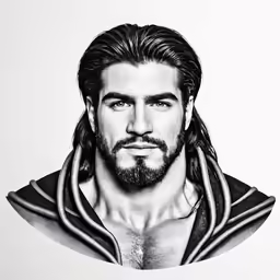 a black and white drawing of a man