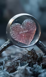 there is a magnifying glass with a pink heart on it