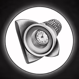 a black clock with white background and a dark shadow