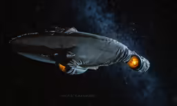 a black and white photo of a dark shark