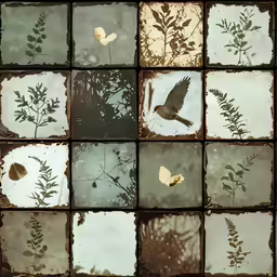 several tiles that are painted with various leaves