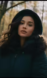a woman wearing a green jacket with a hood