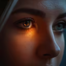 a woman with brown eyes staring at something