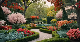 the flowers on the hedges are all very colorful