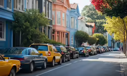 several cars parked on the side of a street
