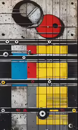 two black yellow red and white art work
