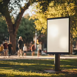 an empty white sign in the middle of the grass