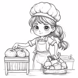 a little girl selling fruit in a basket