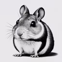 a black and white mouse sits on a white surface
