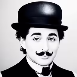 a man in a suit and hat has a moustache on