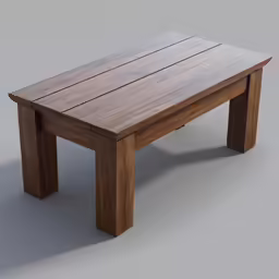 a wooden table is shown against a gray background