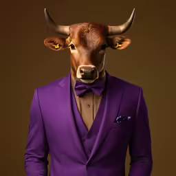 a young man in a purple suit and yellow bow tie