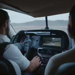there is a man that is sitting in the car