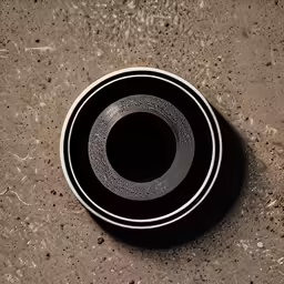 a black plate on the concrete shows an abstract pattern