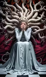 a woman sitting on top of a large throne