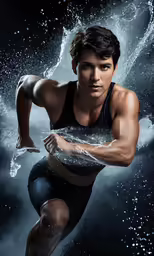 a man with water splashing over his body