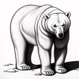 a drawing of a bear that is standing on the ground,the drawing of a bear is on the white paper