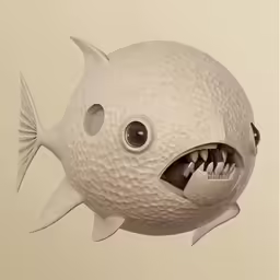 a white object with one eye looking down at the camera