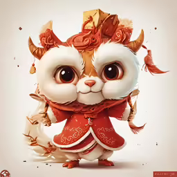 a cute little animal in some red, white, and orange