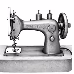 an old sewing machine sitting on a stand