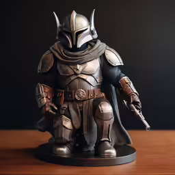 a boba fett figure is on display on a wooden table