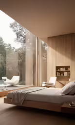 a modern bedroom with a windowed area and large window