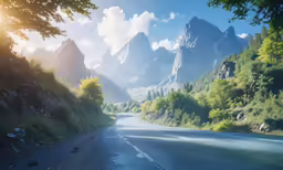 view of a road with mountains in the distance